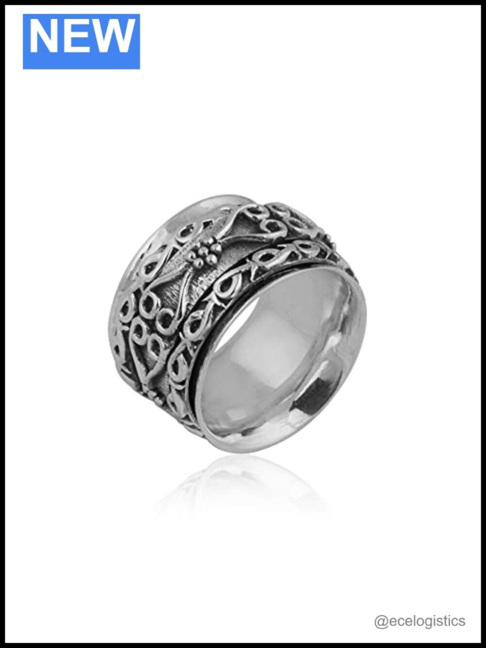 Women's 925 Sterling Silver Spinner Ring Wide Fidget Band